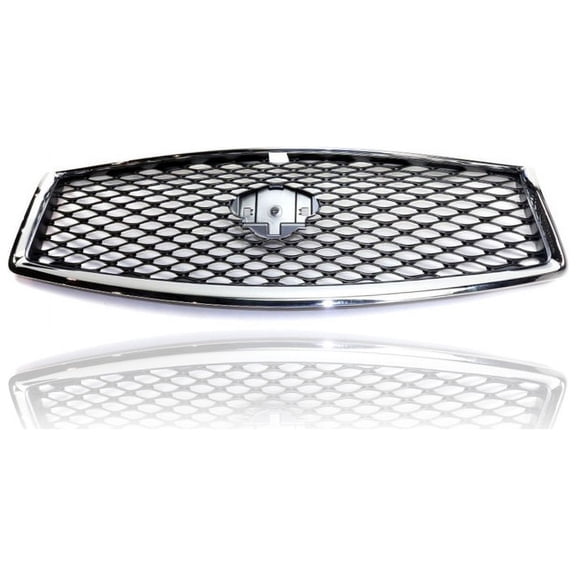 Grille - Compatible/Replacement for '14-17 Infiniti Q50/Hybrid - Main Chrome Frame Black Insert With Camera Hole, Emblem Provision - 623104HB0B