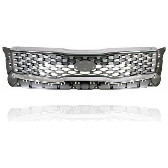 Grille - Compatible/Replacement for '20-22 Kia Telluride LX - Main Upper, Gray Frame Chrome Trim Mesh Insert Without Camera Hole - 86350S9000 CAPA