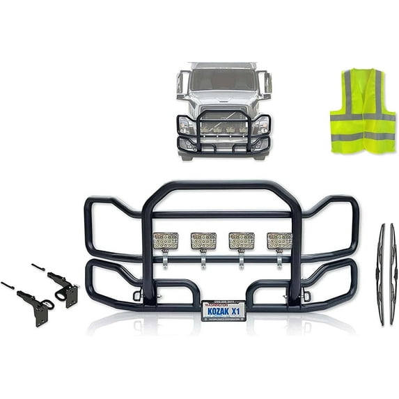 Compatible with Volvo VNL 2004-2017 Grille Deer Brush Guard Bumper - Black (Aftermarket)