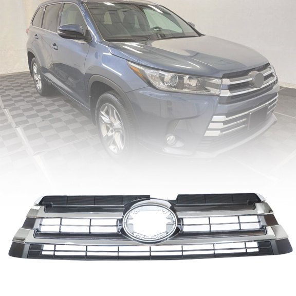 Grille For 2017 2018 2019 Toyota Highlander Front Bumper Upper Chrome Silver NEW