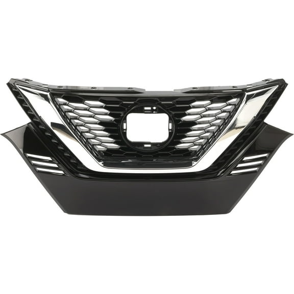 Grille Painted Black Shell and Insert For Models with Front View Camera with Chrome Molding without Emblem Provision CAPA for 2020-2022 Nissan Rogue Sport S 4 Cyl 2.0L