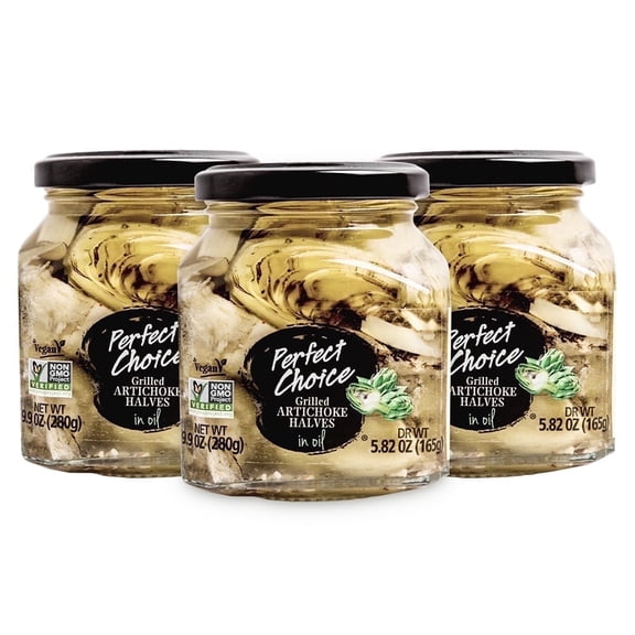 Grilled Artichoke Halves in Oil  Gourmet Ready-to-Eat  9.9 oz Glass Jars  Pack of 3