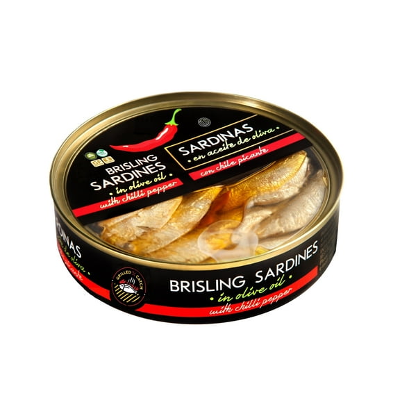 Grilled Catch Brisling Sardines in olive oil with chili pepper 5.6 oz