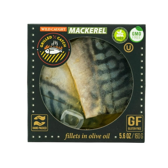 Grilled Catch Canned Mackerel Fish Fillet in Pure Olive Oil 5.6 oz, Wild Caught North Atlantic Boneless Kosher, Product of Latvia