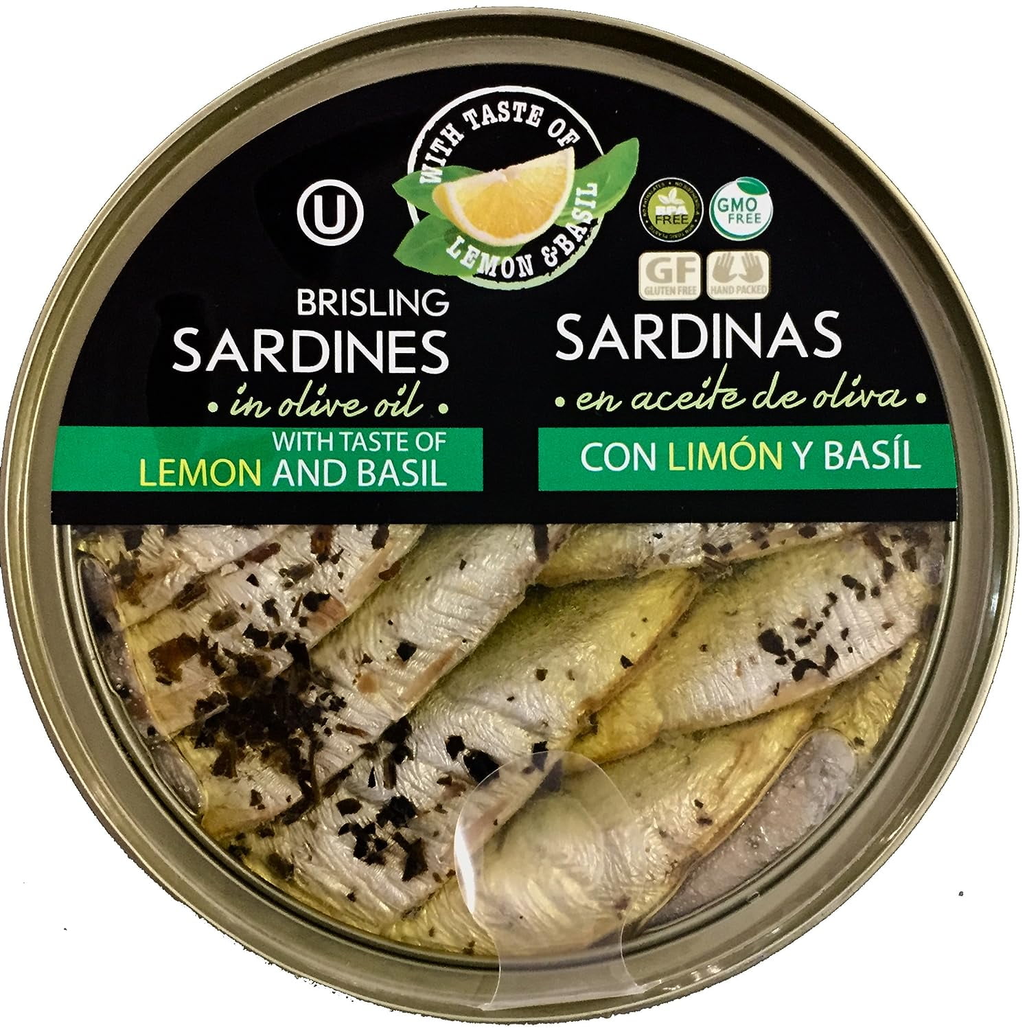 Grilled Catch Wild Caught Brisling Sardines in olive oil with Lemon & Basil, 5.6 Ounce (Pack of 10)