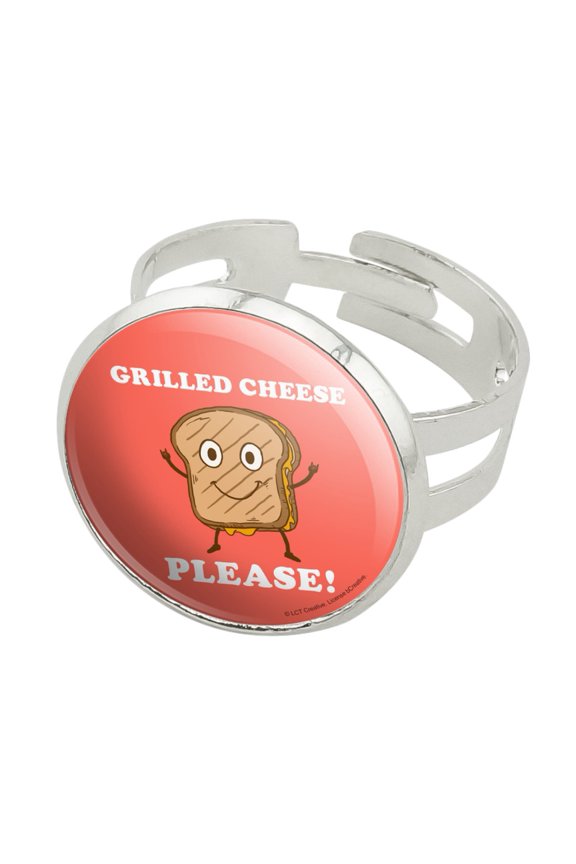 Grilled Cheese Please Sandwich Funny Humor Silver Plated Adjustable Novelty Ring