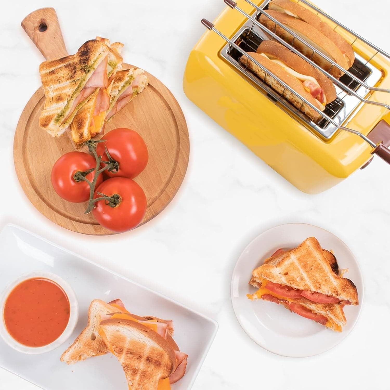 Grilled Cheese Sandwich Toaster with Easy-Clean Toasting Baskets - Adjustable Toasting Dial and Extra Wide Slots - Yellow
