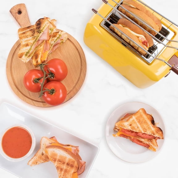 Grilled Cheese Sandwich Toaster with Easy-Clean Toasting Baskets - Adjustable Toasting Dial and Extra Wide Slots - Yellow
