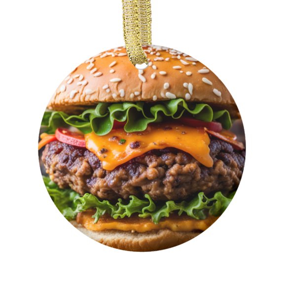 Grilled Cheeseburger Hamburger Food Double Sided Ceramic Foodie Novelty Holiday Christmas Xmas Tree Ornament Gift Accessory (Flat Printed Design, NOT 3D)