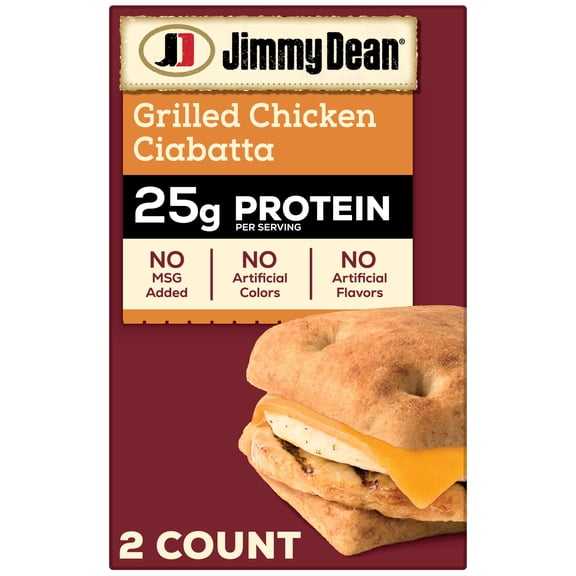 Jimmy Dean Protein Breakfast, Chicken, Egg, Cheese Ciabatta Frozen Sandwiches, Fully Cooked, 2 Count