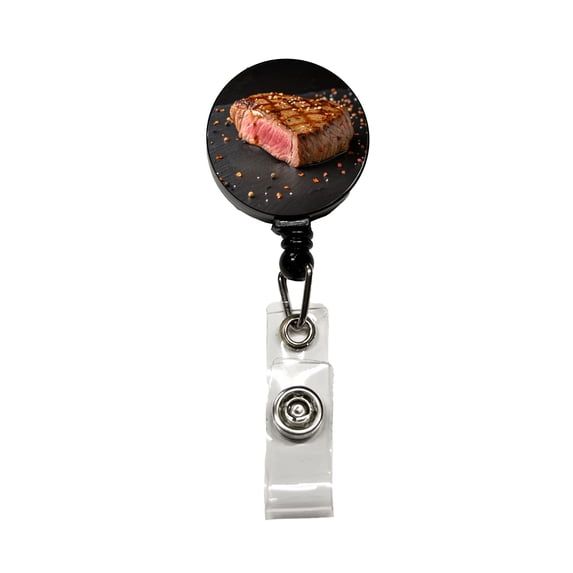 Grilled Juicy Steak Filet Retractable Reel ID Badge Key Card Name Tag Holder with Clip
