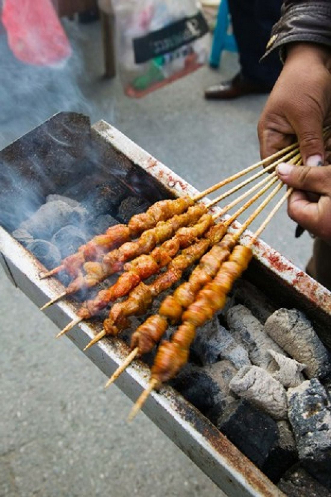 Grilled meat snack stand in a street market Pudong Shanghai China Canvas Art - Panoramic Images (24 x 36)