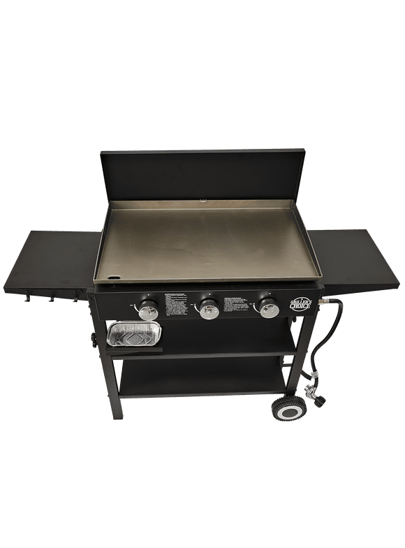Griller's Choice Outdoor Griddle Grill Propane Flat Top - Hood Included, Large Flat Top Grill, 2-in-1 Portable, Paper Towel Holder
