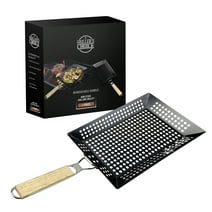 Griller's Choice Rectangular Grill Basket With Removeable Handle - Large Non-Stick Commercial Basket With Handle For Outdoor Grilling. Designed By Chef, BBQ Judge. BBQ Grill Accessory Grill Pan.