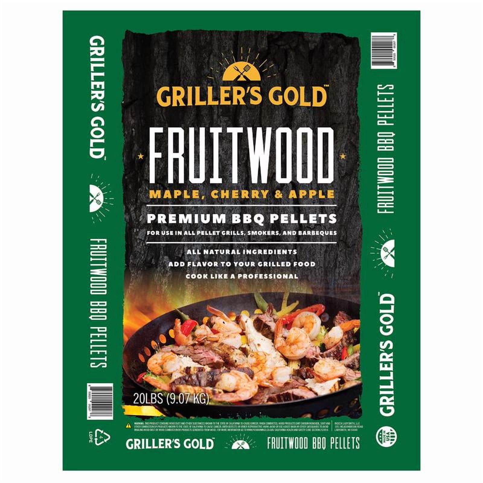 Griller's Gold Fruitwood Premium BBQ Pellets Maple Cherry Apple All Natural 20 lb Bag