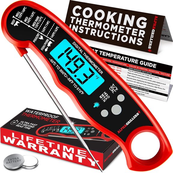 Grillers Instant Read Meat Thermometer for Grill and Cooking. Best Waterproof Ultra Fast Thermometer with Backlight & Calibration. Digital Food Probe for Kitchen, Outdoor Grilling and BBQ!