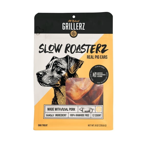 Grillerz Slow Roasterz Natural Pig Ears Dog Treats - 12 Count