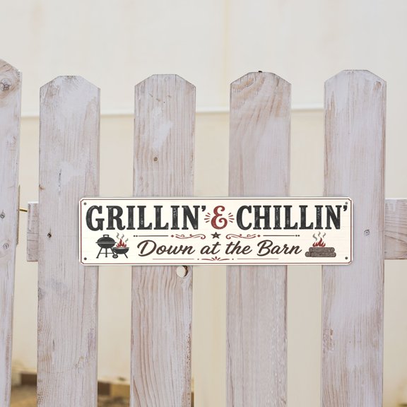 Grillin Chillin Barn Metal Tin Sign For Farm Patio BBQ Area Or Man Cave 4x16 Inch