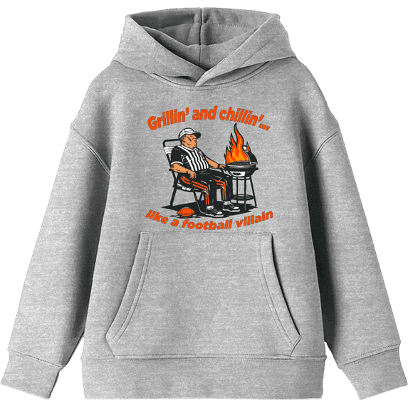 Grillin' and Chillin' Like A Football Villain Youth Heather Gray Long Sleeve Hoodie-Medium