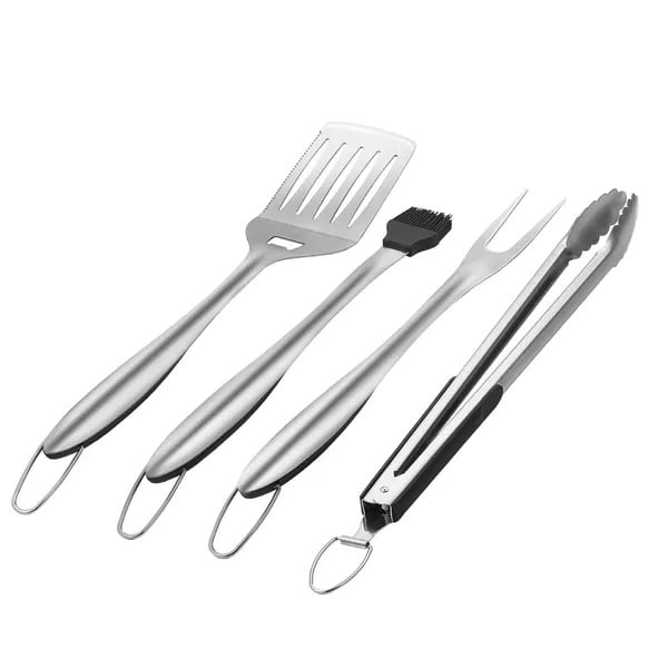Grilling Accessories, 4PCS BBQ Grill Tool Set, Heavy Duty Stainless Steel Barbecue Tools, Kitchen Utensils with Tong, Spatula, Fork, Brush, for Outdoor Grills