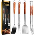 thumbnail image 1 of Grilling Accessories - 4Pcs Rose Wooden BBQ Grilling Tools Set, Heavy Duty Stainless Steel Barbecue Grill Tools Kit with Spatula, Clips, Brushes, Forks for Outdoor Grill, BBQ Gift for Men and Women, 1 of 8
