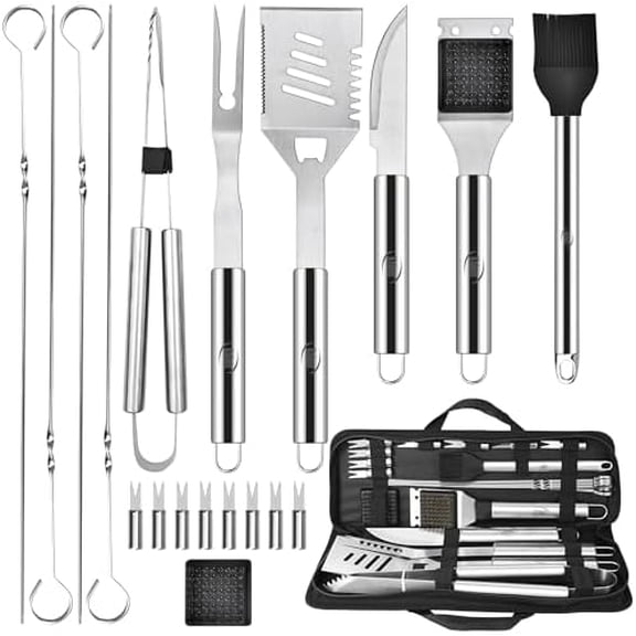 Grilling Accessories, Dad Gifts for Christmas Grilling Gifts, Heavy Duty Stainless Steel Grill Set BBQ Grill Accessories for Outdoor Grill with Storage Case and Apron, Best Gifts for Men Dad