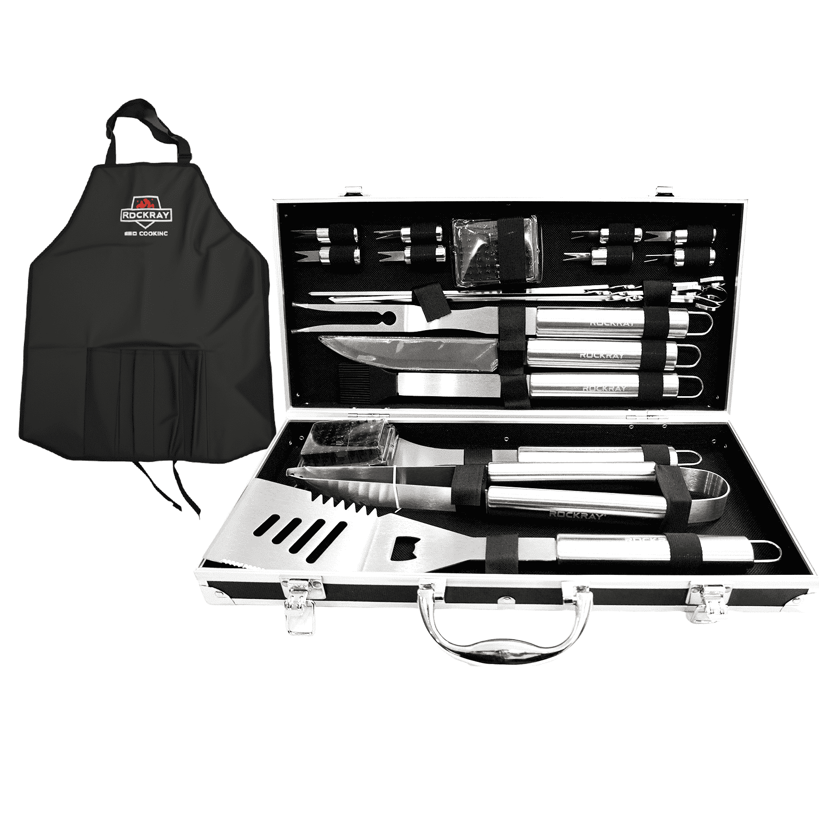 Rockray Grilling Accessories, 21PCS Heavy Duty Stainless Steel BBQ Tools for Outdoor with Aluminum Case and Apron, Best Gifts for Men Dad