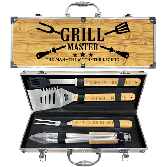 Grilling Accessories, Fathers Day Grilling Gifts for Men, Birthday Gift for Dad, Heavy Duty Wooden BBQ Grill Kit, Thick Stainless Steel Grill Utensils with Non-Slip Handle Tools in Portable Bag Y101