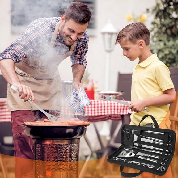 Grilling Accessories Grill Kit- Grill Set, Grilling Utensil Set, BBQ Accessories, BBQ Kit, BBQ Grill Tools, Grilling Gifts for Father's Day, Smoker, Camping, Kitchen,21 PCS-Standard Silver