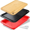 thumbnail image 1 of Grilling Bamboo Prep and Serve Trays, BBQ Platter for Raw Meat Marinating and Finished Cooked Food, Melamine Serving Tray, Set of 2, Cleaning Pack Included, 1 of 3