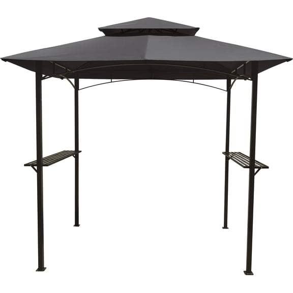 BACKYARD EXPRESSIONS PATIO  HOME  GARDEN Grilling Gazebo 8'x 5' w/ LED Lights | Barbecue Grill Canopy Tent w/Air Vent | Double Tiered for Outdoor | Coated Steel Frame | Black and Gray