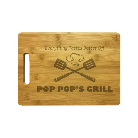 Grilling Gifts Everything Tastes Better Off Pop Pop's Grill Engraved Natural Bamboo Wood Cutting Board Fathers Day Gift for Grandpa