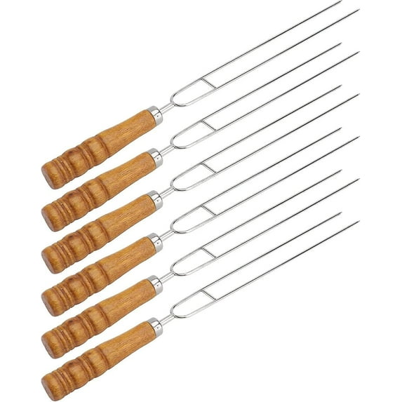 Grill Master's Choice, Stainless Steel BBQ Skewers With Eucalyptus Wood Handle, Safe And Convenient Double Prong Design For Versatile Outdoor Cooking