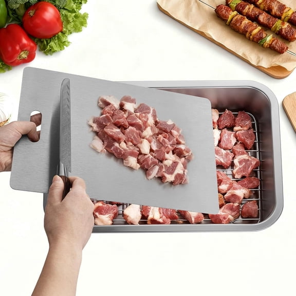 Grilling Prep and Serve Tays - 5-Piece Stainless Steel BBQ Grill Accessories Set