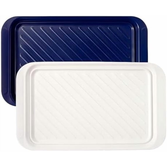 Grilling Prep and Serve Trays, 17 x 10.5 inch BBQ Trays for Cooked and Raw Foods, Set of 2 Melamine Serving Platters for Meats, Grill Accessories, Blue and White