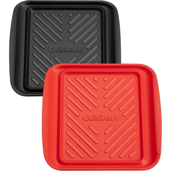 Grilling Prep & Serve Trays, 17x10.5 inch BBQ Tray Safe for Food Handling, 2 Dishwasher Safe Nesting Trays Black & Red, Perfect Grilling Accessories for Cooked & Raw Meat, Fits 6 Burgers