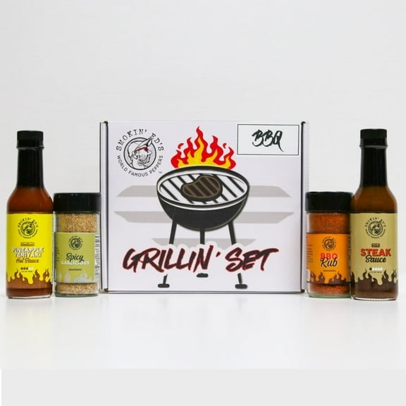Smokin' Ed's Grilling Set - BBQ - Pineapple Teriyaki Sauce Medium, Steak Sauce Mild, BBQ Rub Seasoning, Spicy Garlicious Seasoning
