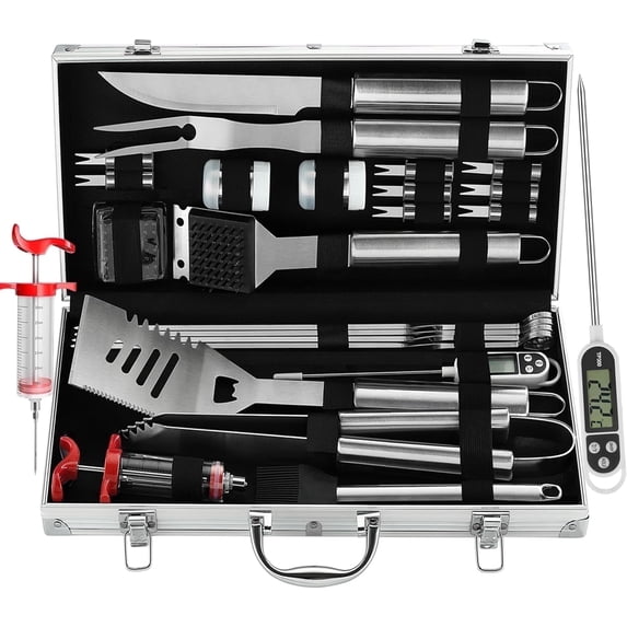 Grilljoy 24PCS BBQ Grill Tool Set with Stainless Steel Spatula - Perfect Gift Set for Grill for Men