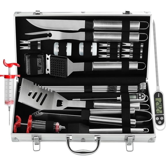 Grilljoy 24PCS BBQ Grill Tool Set with Stainless Steel Spatula - Perfect Gift Set for Grill for Men