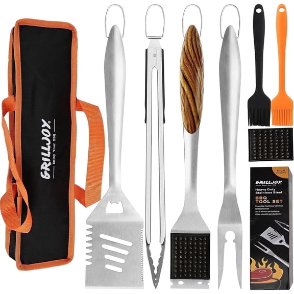 Grilljoy 8PCS BBQ Grill Tool Set - Very Best Gift Set for Grilling for Man