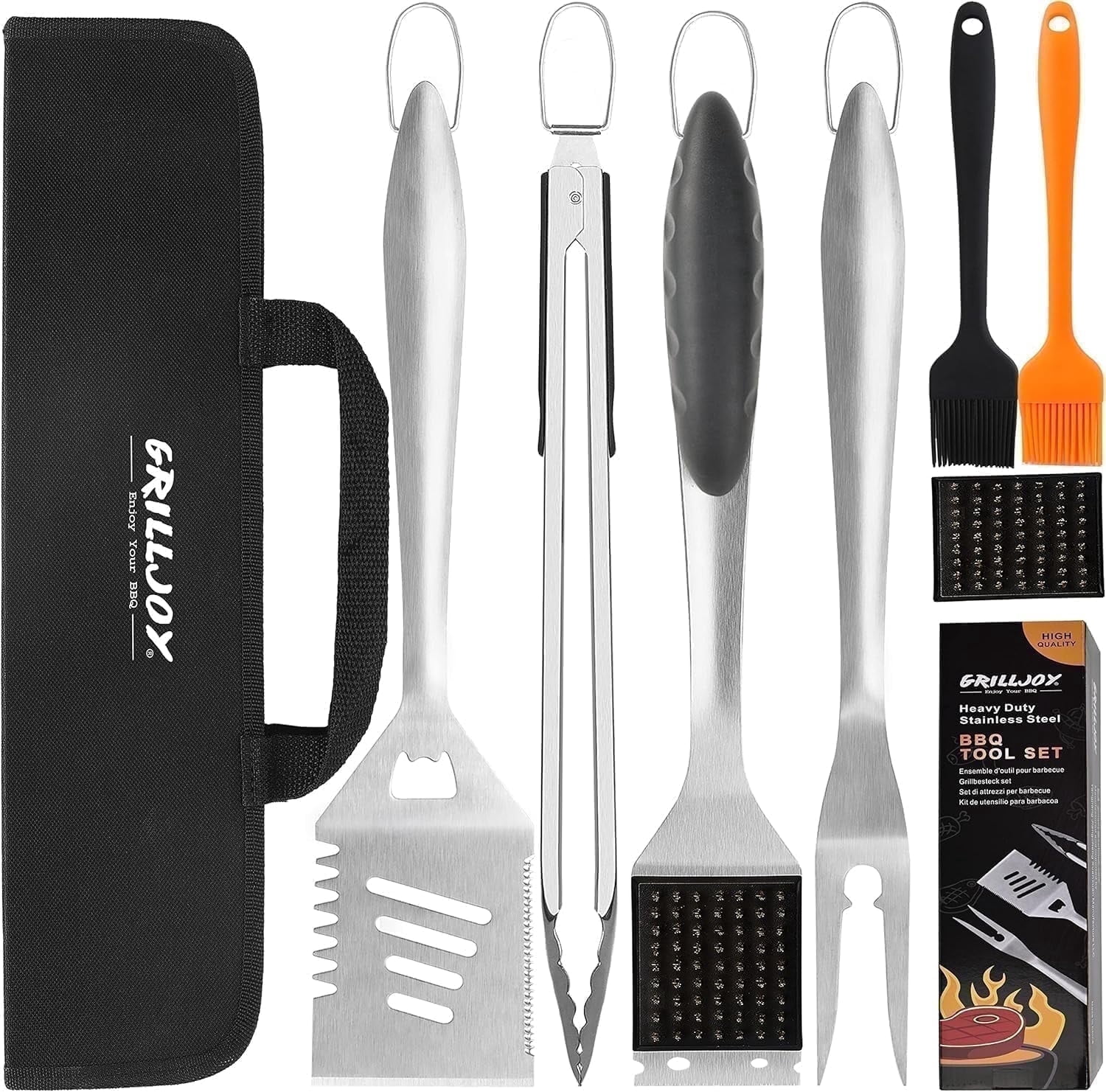 Grilljoy 8PCS Heavy Duty Stainless Steel Grill Accessories Set with Spatula - Pefert Christmas Grill Gifts Set for Man
