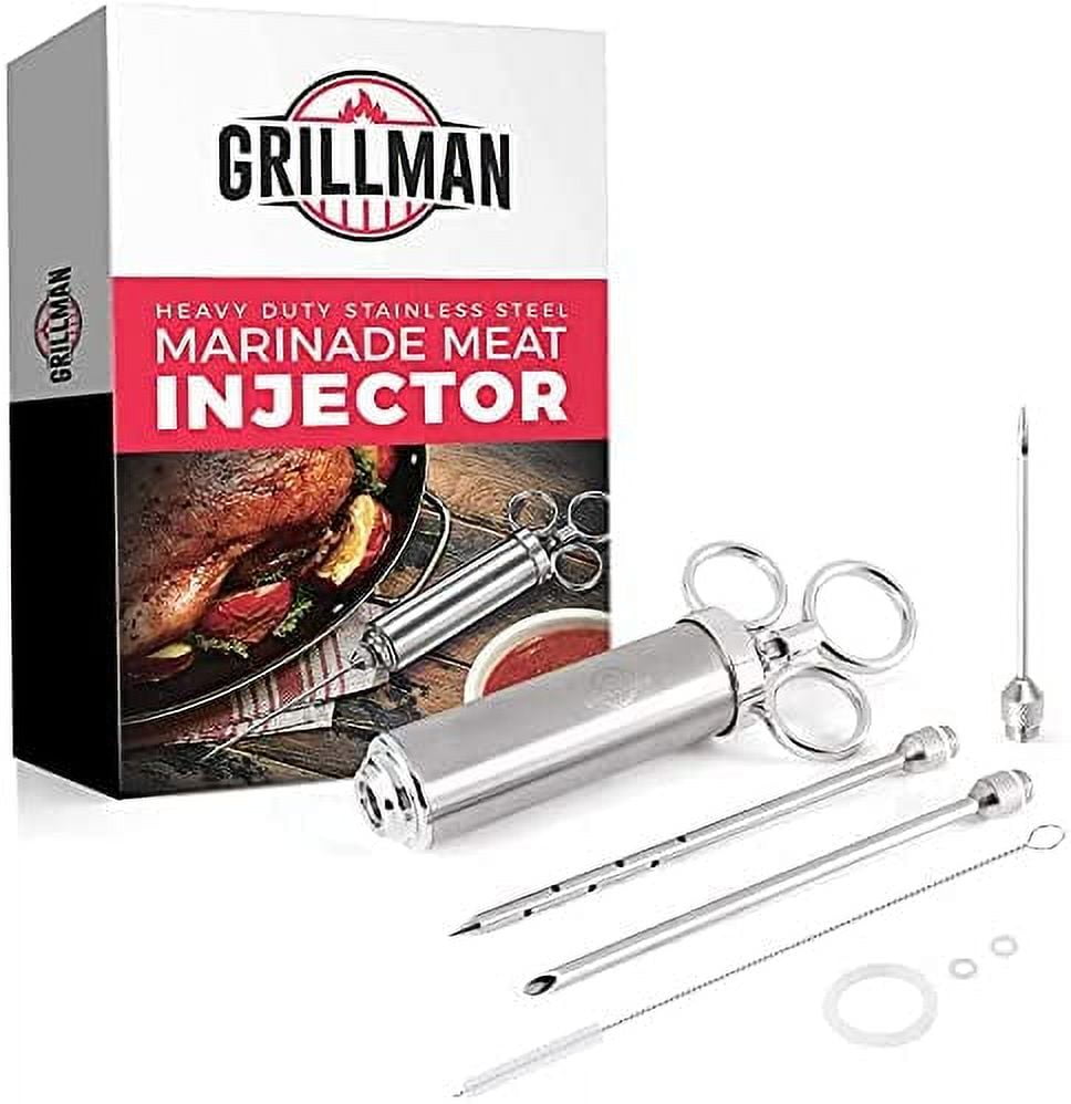 Iron Grillers Professional Meat Injector Gun Kit for Smoking & Grilling,  Large 2 Oz Glass Capacity + Automatic Handle for Marinade Injecting BBQ,  Brisket, Turkey - Creates Delicious Tender Flavor 