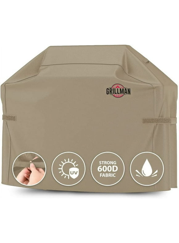Grillman Premium BBQ Grill Cover, Heavy-Duty Gas Grill Cover for Weber, Brinkmann, Char Broil etc. Rip-Proof, UV & Water-Resistant (60 L x 28 W x 44 H, Tan)