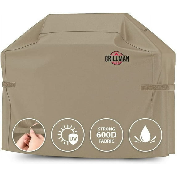 Grillman Premium BBQ Grill Cover, Heavy-Duty Gas Grill Cover for Weber, Brinkmann, Char Broil etc. Rip-Proof, UV & Water-Resistant (52 L x 26 W x 43 H, Tan)