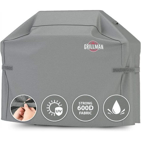 Grillman Premium BBQ Grill Cover, Heavy-Duty Gas Grill Cover for Weber, Brinkmann, Char Broil etc. Rip-Proof, UV & Water-Resistant (60 L x 28 W x 44 H, Gray)
