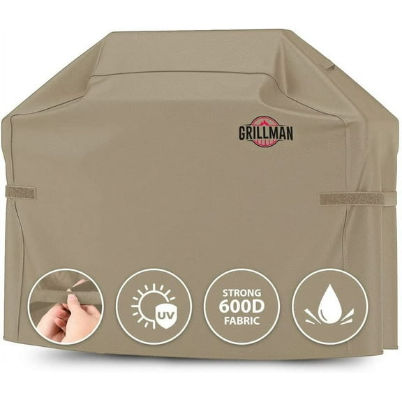 Grillman Premium BBQ Grill Cover Heavy-Duty Gas Grill Cover for Weber Brinkmann Char Broil etc. Rip-Proof UV & Water-Resistant. (64 L x 24 W x 48 H, Tan)
