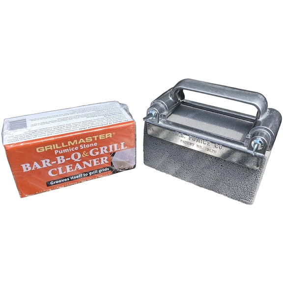 Grillmaster Combo - 2 x Grill Cleaning Pumice Bricks + Aluminum Brick Holder, Clean Restaurant Flat Top Grills or Griddles, Remove Carbon and Grease Without Chemicals