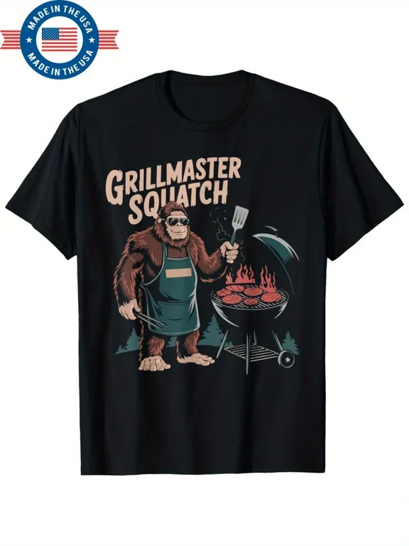 Grillmaster Sasquatch Funny BBQ T-Shirt for Men C Retro Graphic Design, Sho