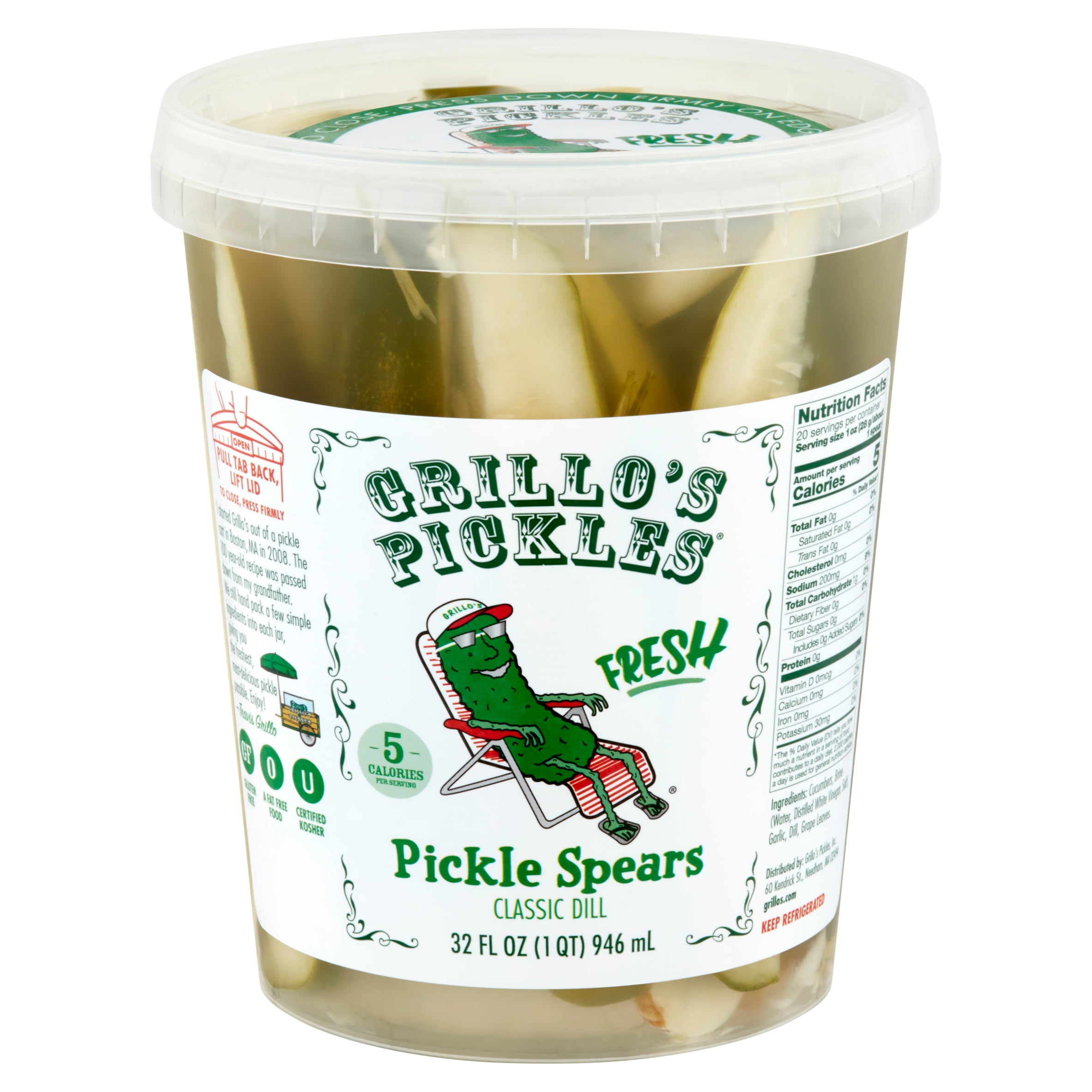 Grillo's Pickles Classic Dill Pickle Spears, 32 fl oz, Kosher, Jar