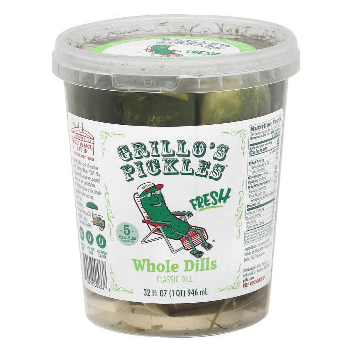 Grillos Pickles Whole Dills Pickles, 32 Ounce 6 per case.